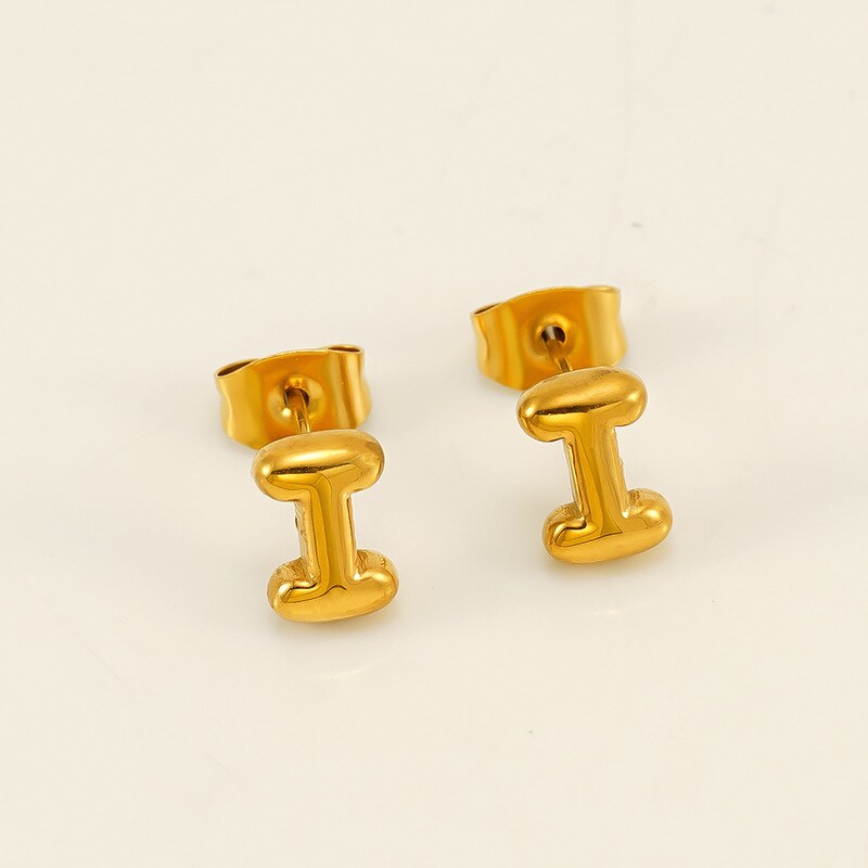 Gold color / 1 Pair Simple Series Elegant Letter I Titanium Steel 18K Gold Plated Women's Stud Earrings Picture9